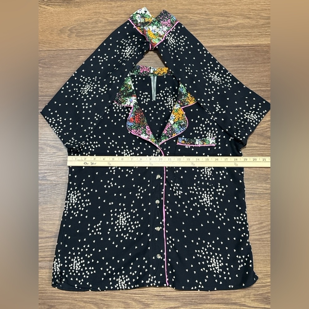 Anthropologie Black Pajama Set with Pink and Multicolor Accents - Picture 5 of 7